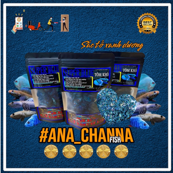 Thức Ăn Cá Lóc Hỗ Trợ Tăng Màu | Tôm Khô -  Sâu Canxi Kích Màu | Vàng - Đỏ - Xanh Dương