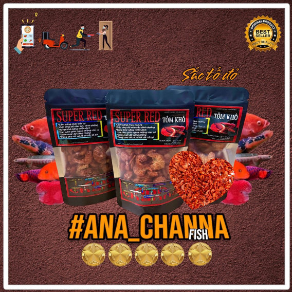 Thức Ăn Cá Lóc Hỗ Trợ Tăng Màu | Tôm Khô -  Sâu Canxi Kích Màu | Vàng - Đỏ - Xanh Dương