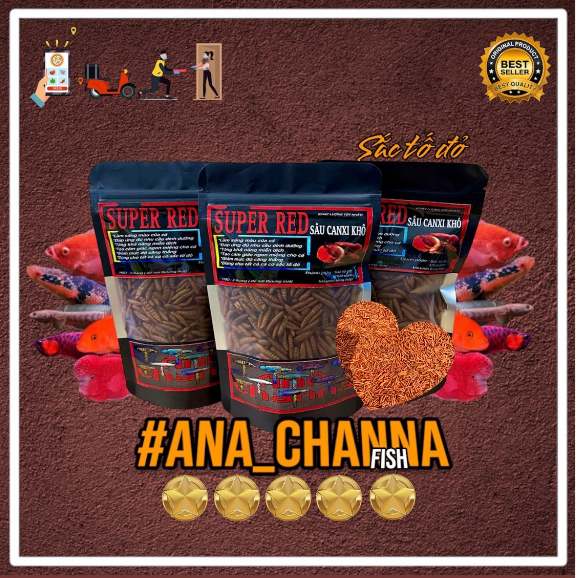 Thức Ăn Cá Lóc Hỗ Trợ Tăng Màu | Tôm Khô -  Sâu Canxi Kích Màu | Vàng - Đỏ - Xanh Dương