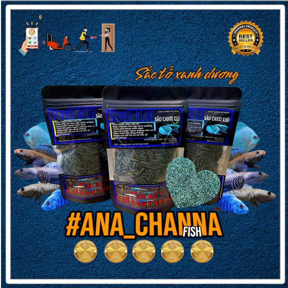 Thức Ăn Cá Lóc Hỗ Trợ Tăng Màu | Tôm Khô -  Sâu Canxi Kích Màu | Vàng - Đỏ - Xanh Dương