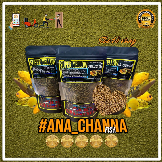 Thức Ăn Cá Lóc Hỗ Trợ Tăng Màu | Tôm Khô -  Sâu Canxi Kích Màu | Vàng - Đỏ - Xanh Dương