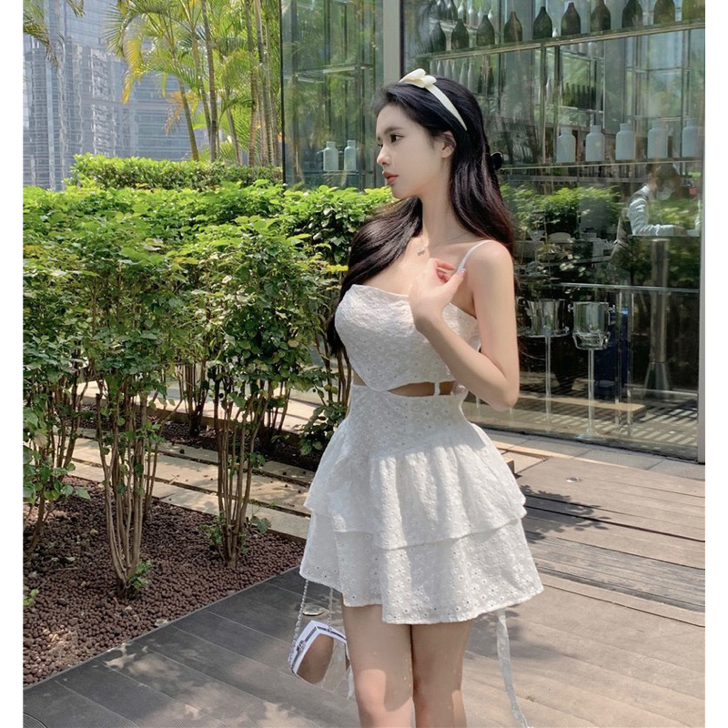 VIDEO ẢNH THẬT🖤Váy trắng ren dáng ngắn tiểu thư xinh xắn/Váy bánh bèo công chúa ulzzang vintage retro đáng yêu