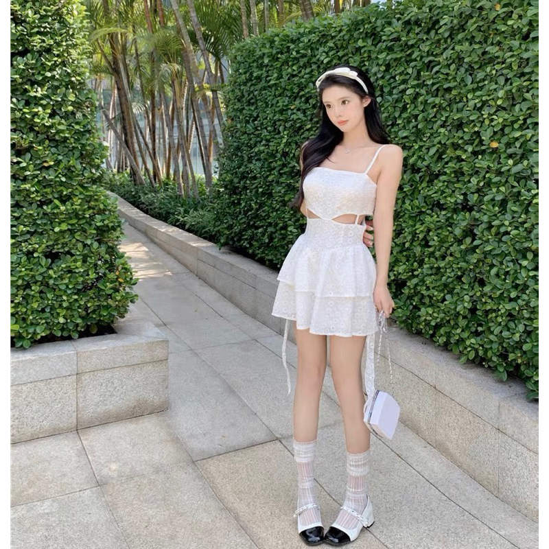 VIDEO ẢNH THẬT🖤Váy trắng ren dáng ngắn tiểu thư xinh xắn/Váy bánh bèo công chúa ulzzang vintage retro đáng yêu