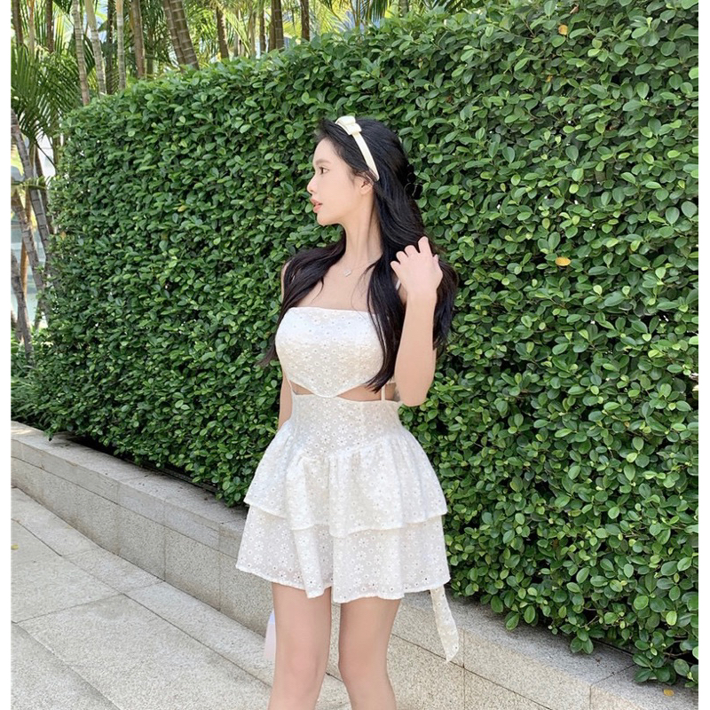 VIDEO ẢNH THẬT🖤Váy trắng ren dáng ngắn tiểu thư xinh xắn/Váy bánh bèo công chúa ulzzang vintage retro đáng yêu