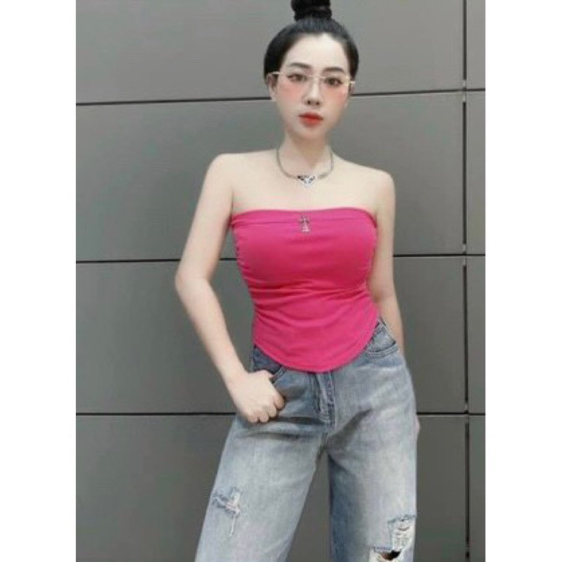 Áo ống cúp ngực nhún sườn logo chữ thập vải pozip dày dặn
