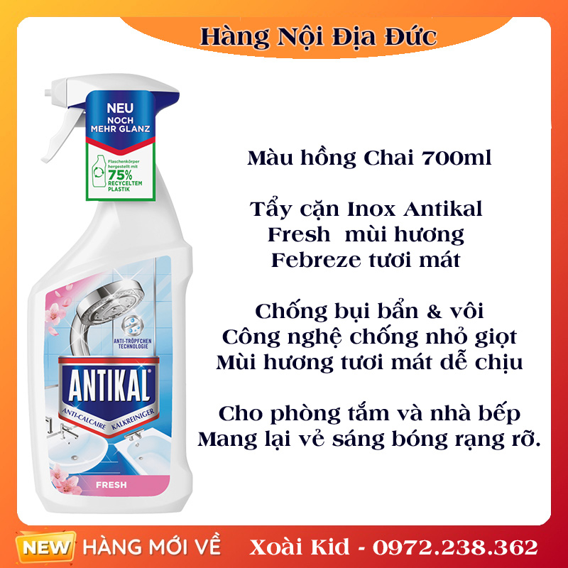 Chai xịt vệ sinh và chống ăn mòn inox Antikal tẩy cặn canxi vòi rửa, vòi sen