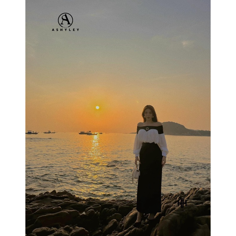 𝑳𝒂𝒕𝒊𝒇𝒂 𝑺𝒆𝒕 Ashyley Thiết Kế Áo Trễ Vai Xếp Ly Phối Chân Váy Ôm Sang Chảnh