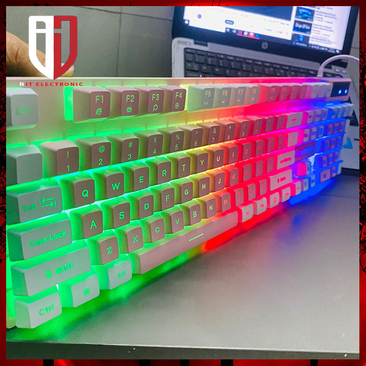 Bàn phím gaming máy tính BOSSTON 803 hồng trắng bàn phím vi tính led cute dễ thương