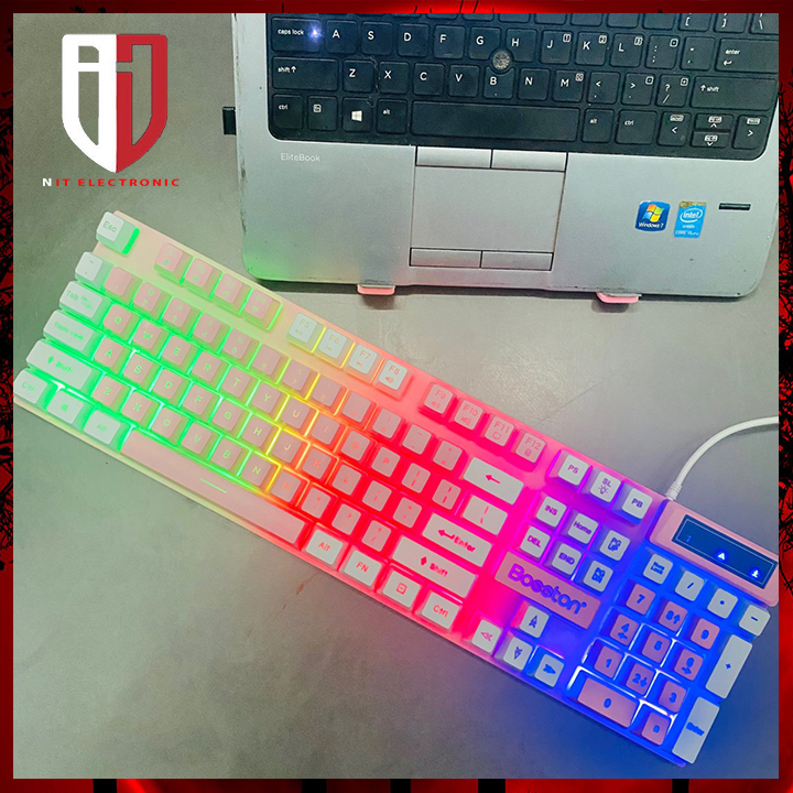 Bàn phím gaming máy tính BOSSTON 803 hồng trắng bàn phím vi tính led cute dễ thương