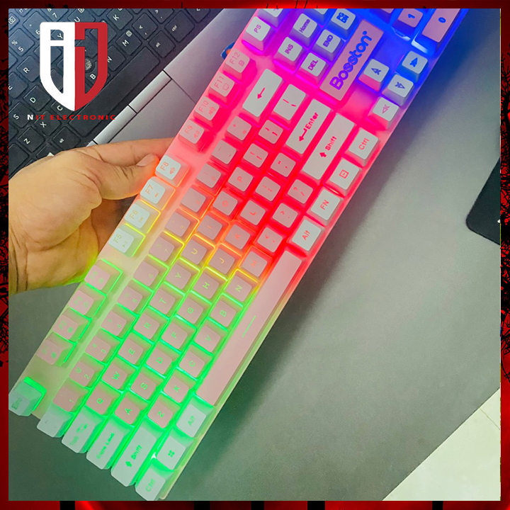 Bàn phím gaming máy tính BOSSTON 803 hồng trắng bàn phím vi tính led cute dễ thương