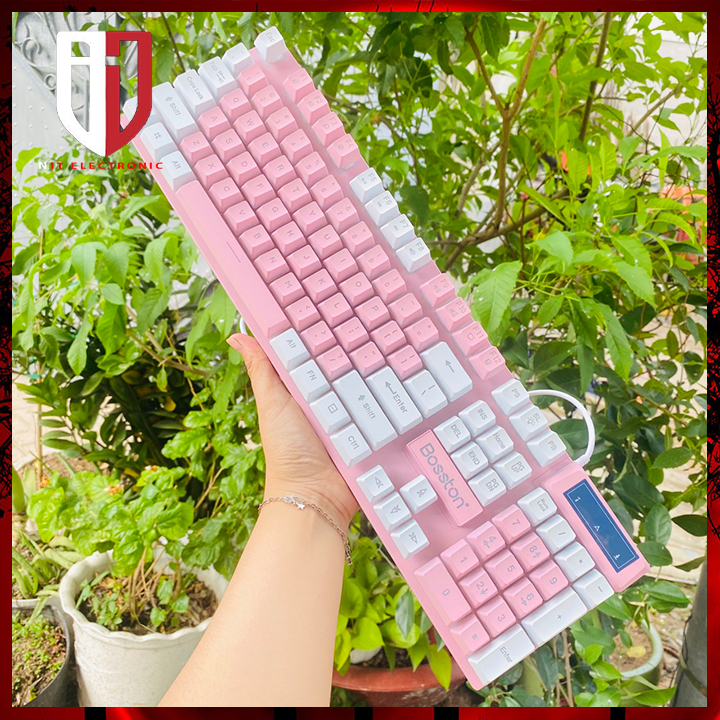 Bàn phím gaming máy tính BOSSTON 803 hồng trắng bàn phím vi tính led cute dễ thương