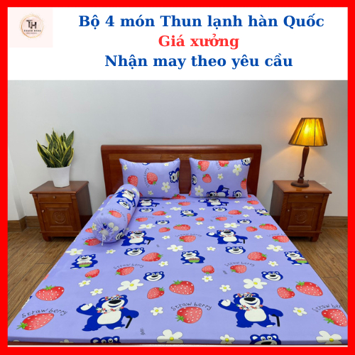 Bộ ga nệm thun lạnh hàn quốc, ga gối thun lạnh 4 món, drap trải giường đủ size NỆM CAO 5-10-15-20CM