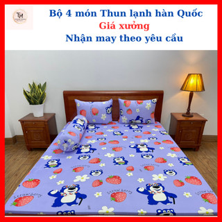 Bộ ga nệm thun lạnh hàn quốc, ga gối thun lạnh 4 món, drap trải giường đủ size nệm cao 5-10-15-20cm