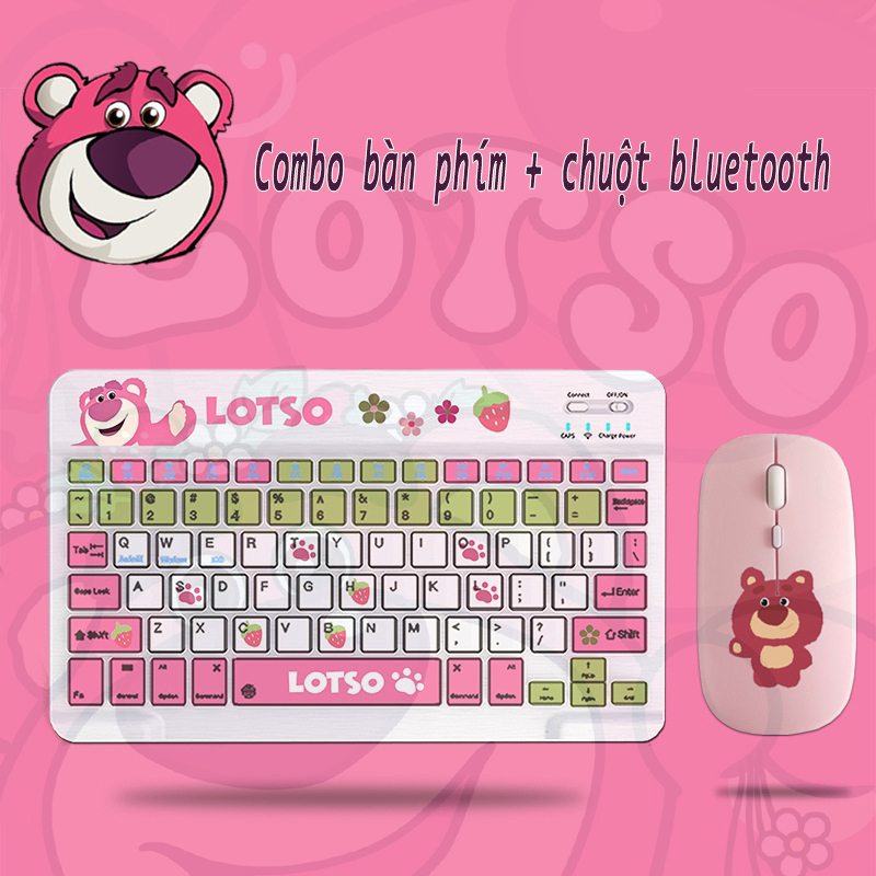 Bàn phím không dây bluetooth Gấu Dâu Lotso hoạt động yên tĩnh cho IOS Android Windows Tablets Redmi Huawei