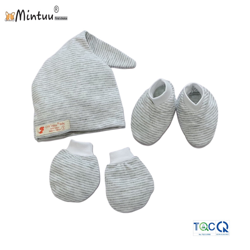 Set Mũ sơ sinh cây thông - tay chân bo sọc thương hiệu MINTUU