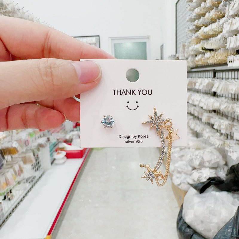 bông tai kẹp vành cá tính, khuyên tai đính châu kèm đá phong cách hàn quốc