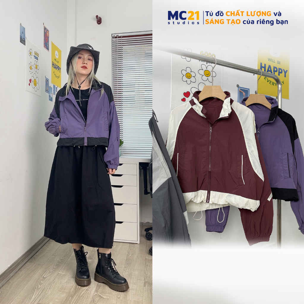 Áo khoác gió MC21.STUDIOS dáng croptop oversize jacket Unisex Ulzzang Streetwear Hàn Quốc form rộng chất xịn A3639