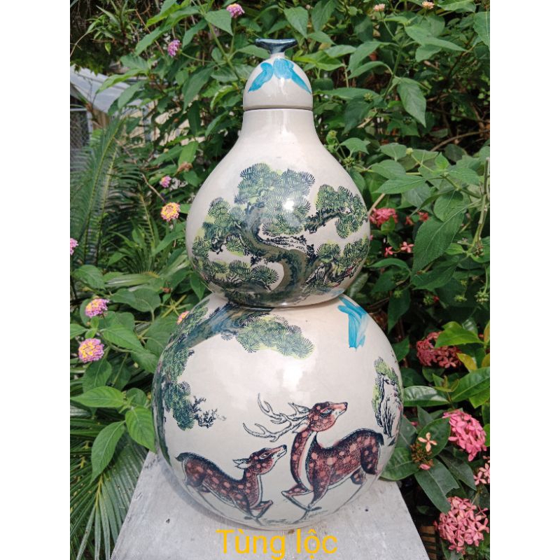 Hồ lô 10lit men bóng vẽ màu, gốm sứ Bát Tràng