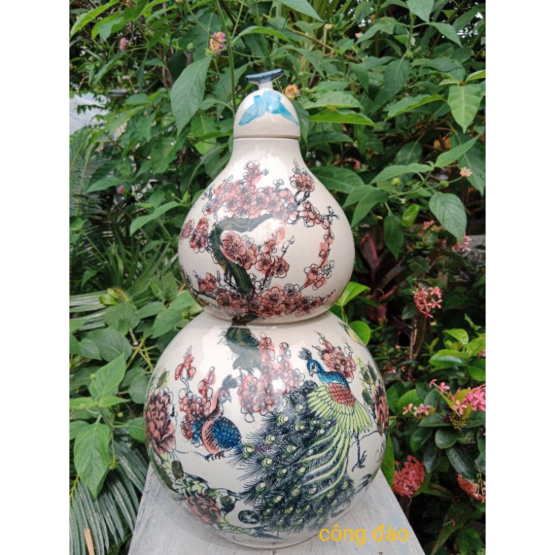 Hồ lô 10lit men bóng vẽ màu, gốm sứ Bát Tràng