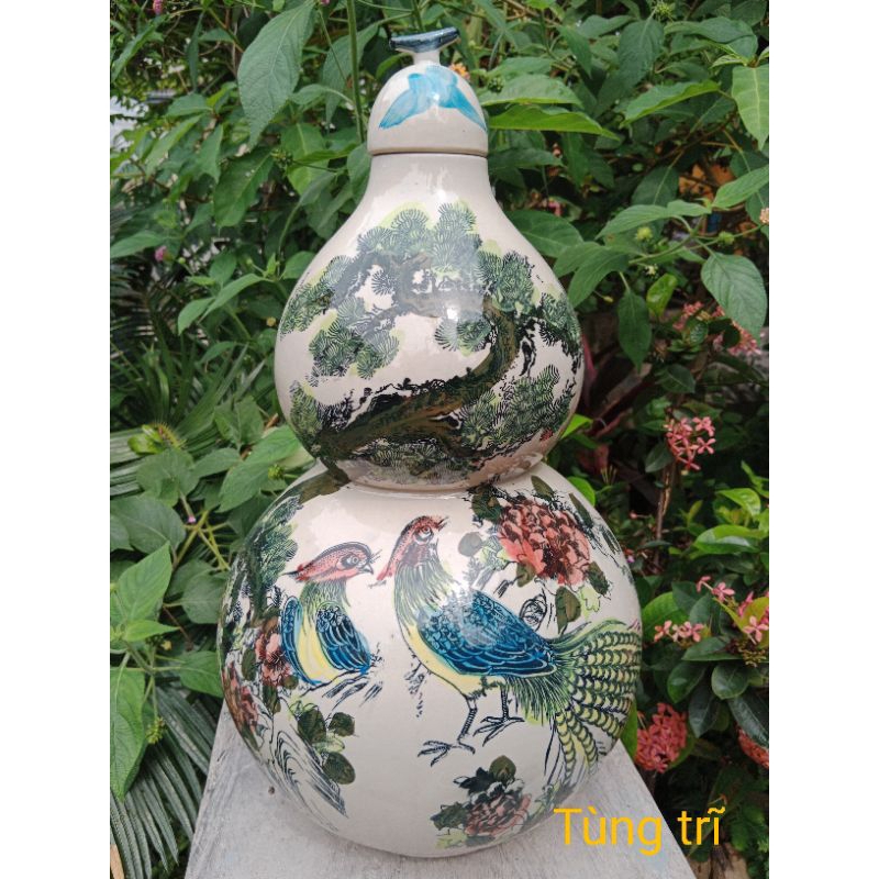 Hồ lô 10lit men bóng vẽ màu, gốm sứ Bát Tràng