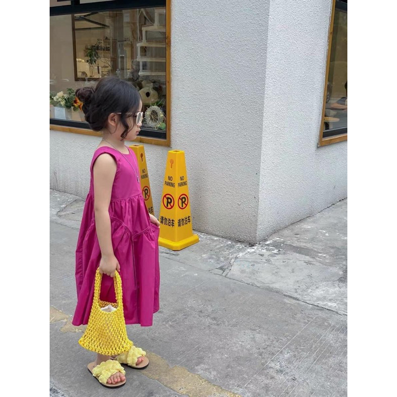 VÁY  HỒNG SEN BO CHUN BABY DOLL CHO BÉ GÁI