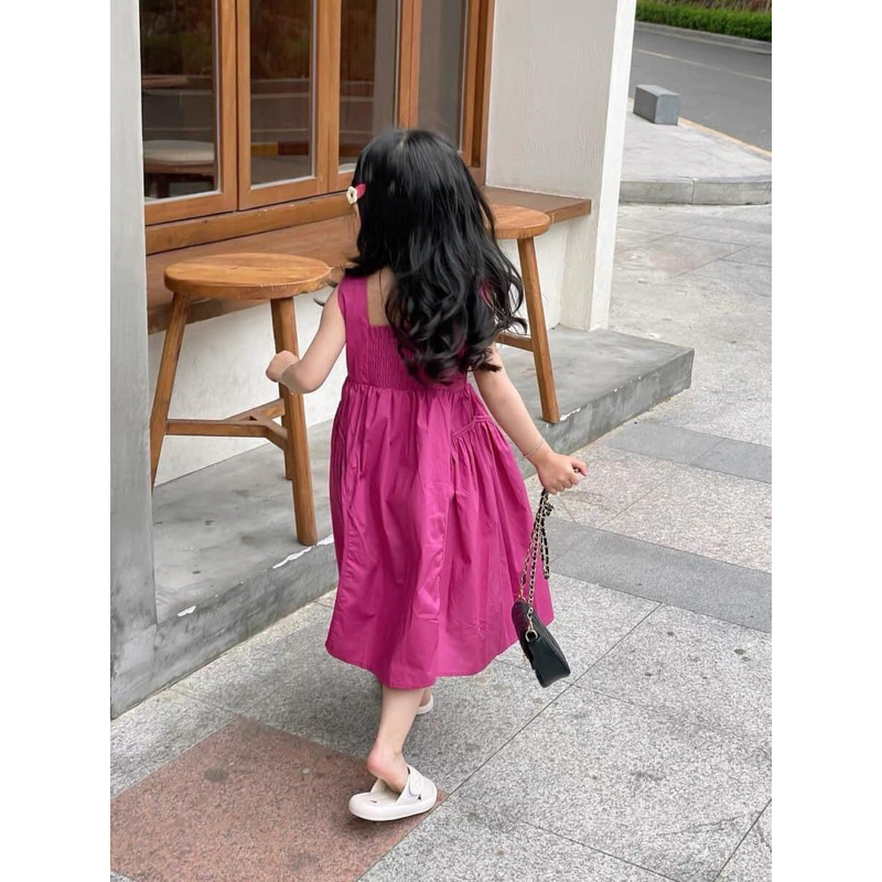 VÁY  HỒNG SEN BO CHUN BABY DOLL CHO BÉ GÁI