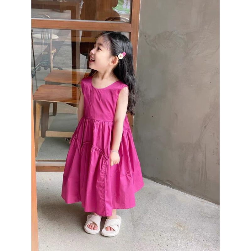 VÁY  HỒNG SEN BO CHUN BABY DOLL CHO BÉ GÁI