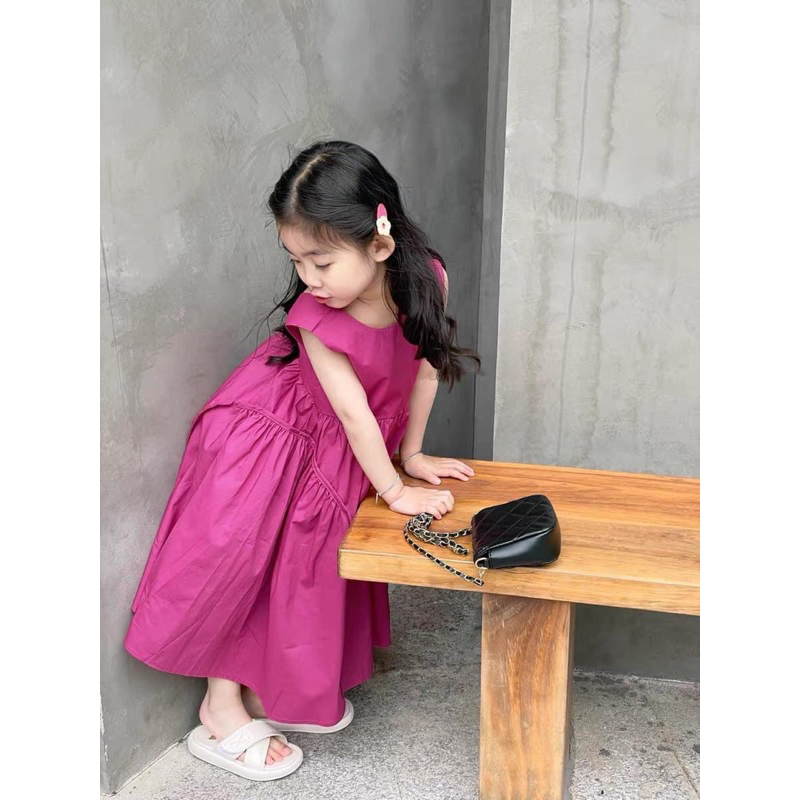 VÁY  HỒNG SEN BO CHUN BABY DOLL CHO BÉ GÁI