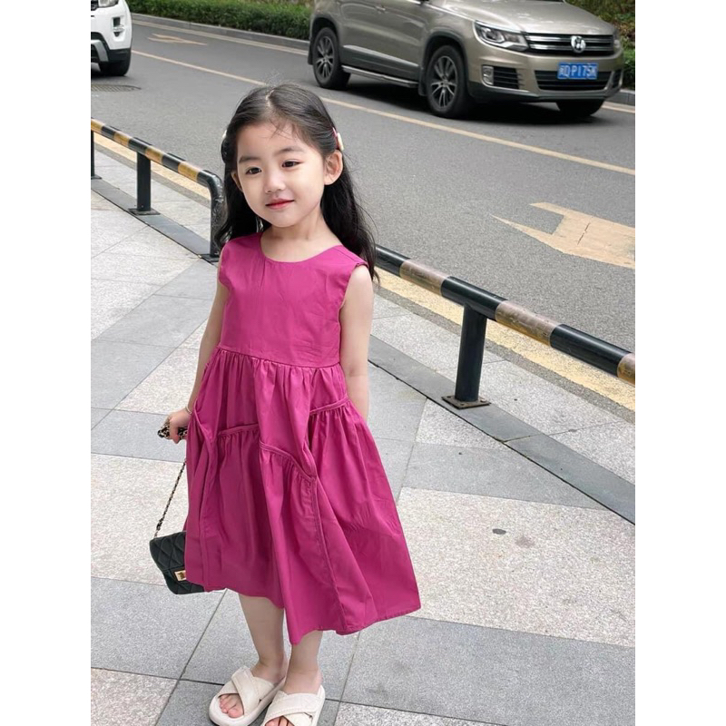 VÁY  HỒNG SEN BO CHUN BABY DOLL CHO BÉ GÁI