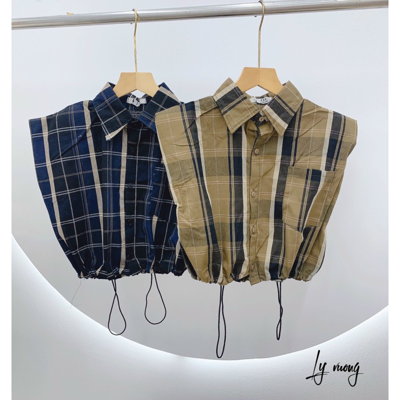 Áo Sơ Mi Kẻ Ô Phối Túi Rút Eo