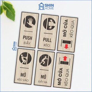 Bảng gỗ trang trí decor dán cửa ra vào hướng dẫn mở cửa kéo đẩy pull push 20x10cm