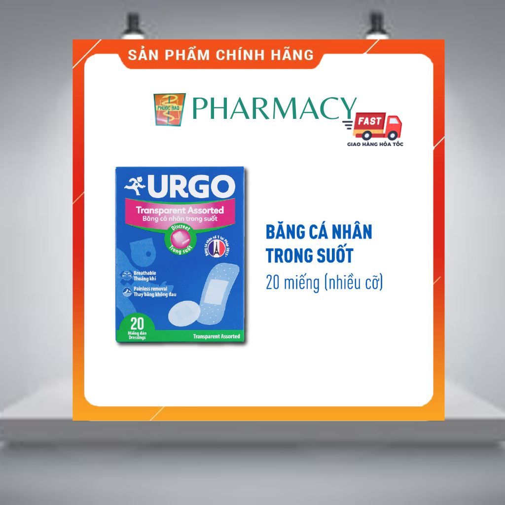 Băng Cá Nhân URGO Trong Suốt Transparent  có tính thẩm mỹ cao 4 Kích Cỡ 20 Miếng