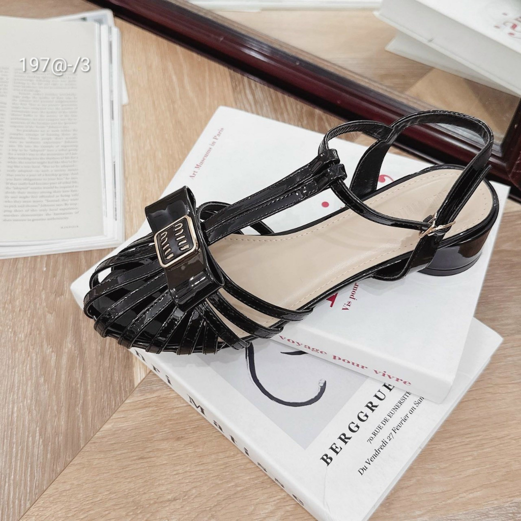 Sandal gót vuông 3 phân quai rọ chất da thời trang siêu đẹp