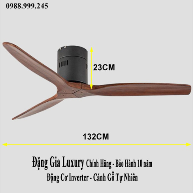 Quạt trần 3 cánh gỗ,quạt trần trang trí trần thấp chung cư phòng khách - ngủ động cơ DC 6 tốc độ gió siêu mát