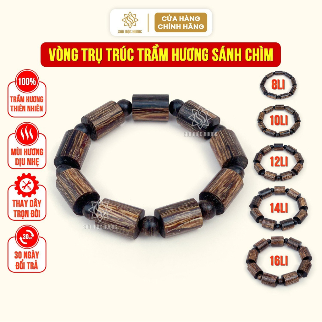 Vòng tay trầm hương trụ trúc sánh chìm cao cấp Sơn Mộc Hương