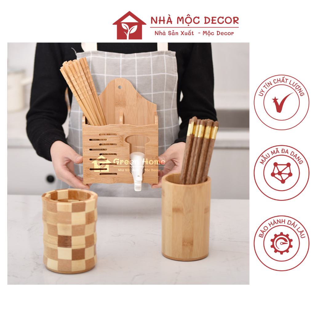 Ống Đựng Đũa, Thìa, Muỗng Bằng Gỗ Tre Dành Cho Gia Đình, Nhà Hàng, Quán Ăn