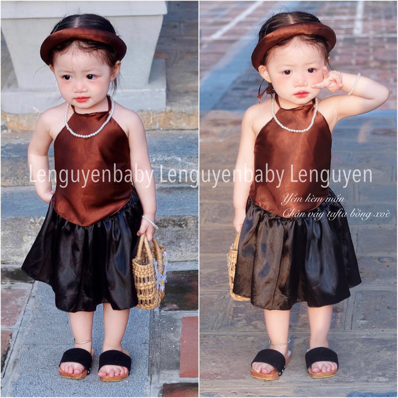 Yếm Đào Lụa + Chân váy bồng Tafta + tặng kèm Mấn cho bé gái