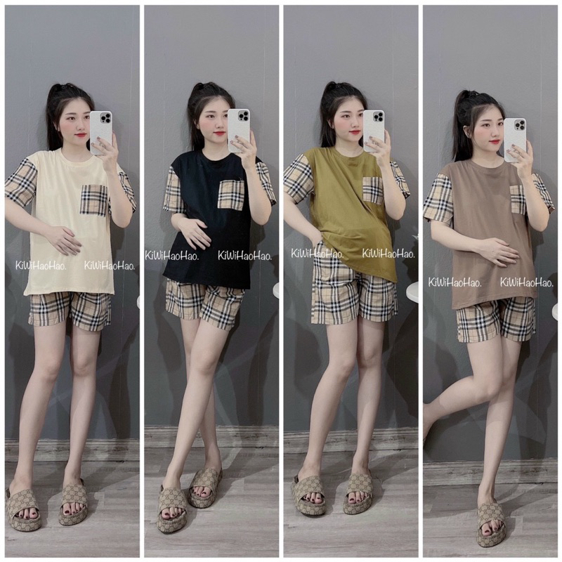 Bộ Cotton Bầu Phối Kẻ Siêu Xinh