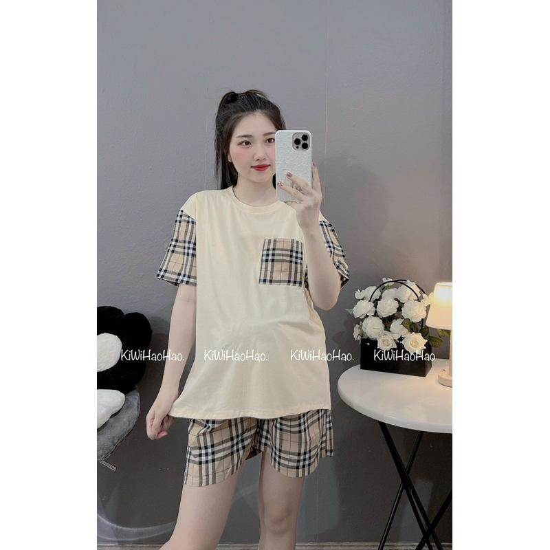Bộ Cotton Bầu Phối Kẻ Siêu Xinh