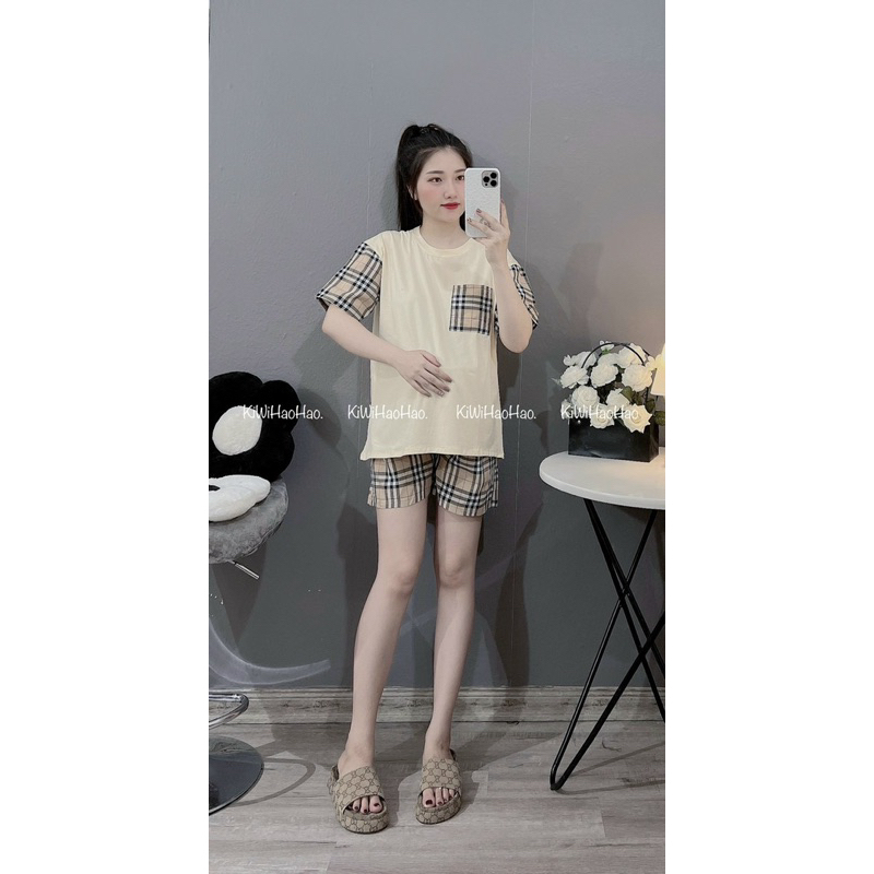 Bộ Cotton Bầu Phối Kẻ Siêu Xinh