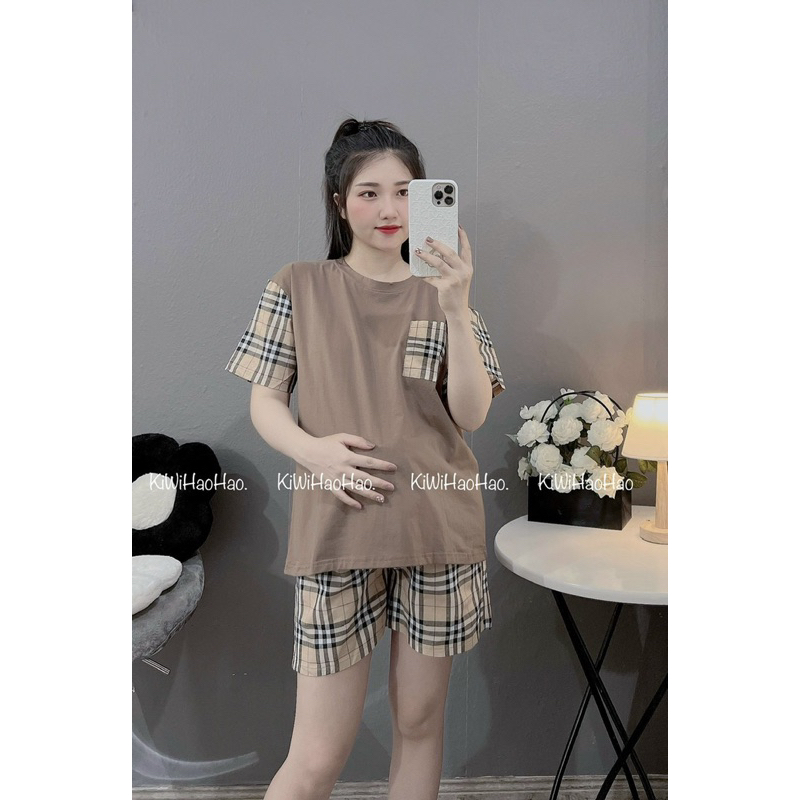 Bộ Cotton Bầu Phối Kẻ Siêu Xinh