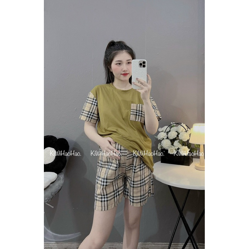Bộ Cotton Bầu Phối Kẻ Siêu Xinh