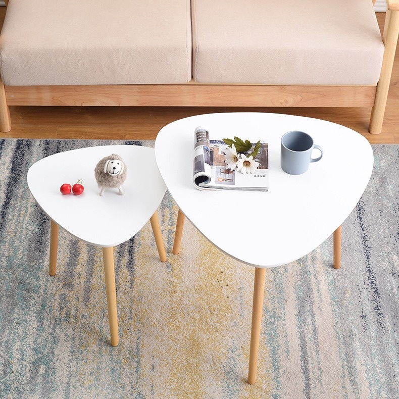Bàn trà sofa mặt tam giác chân 30,50,70 - bàn cafe chân gỗ tự nhiên, mặt trắng phong cách sang trọng - Bảo hành 12 tháng