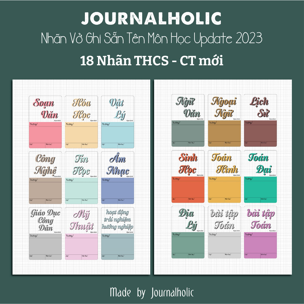 Set Nhãn Vở Ghi Sẵn Tên Môn Học THCS/THPT - Journalholic