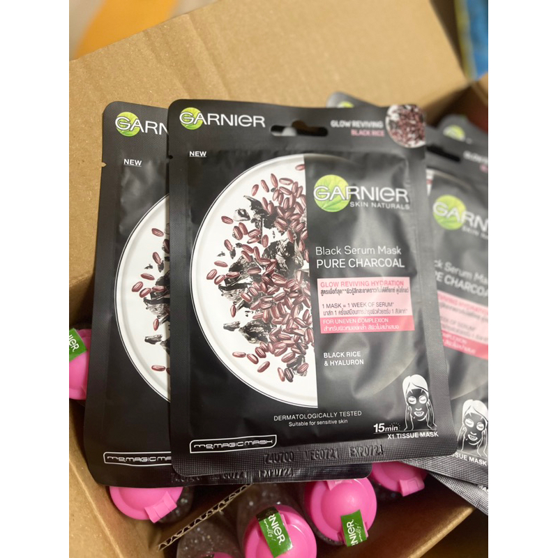 Mặt Nạ Tinh Chất Garnier Gạo Đen, Than Tre Làm Sáng Da 28g