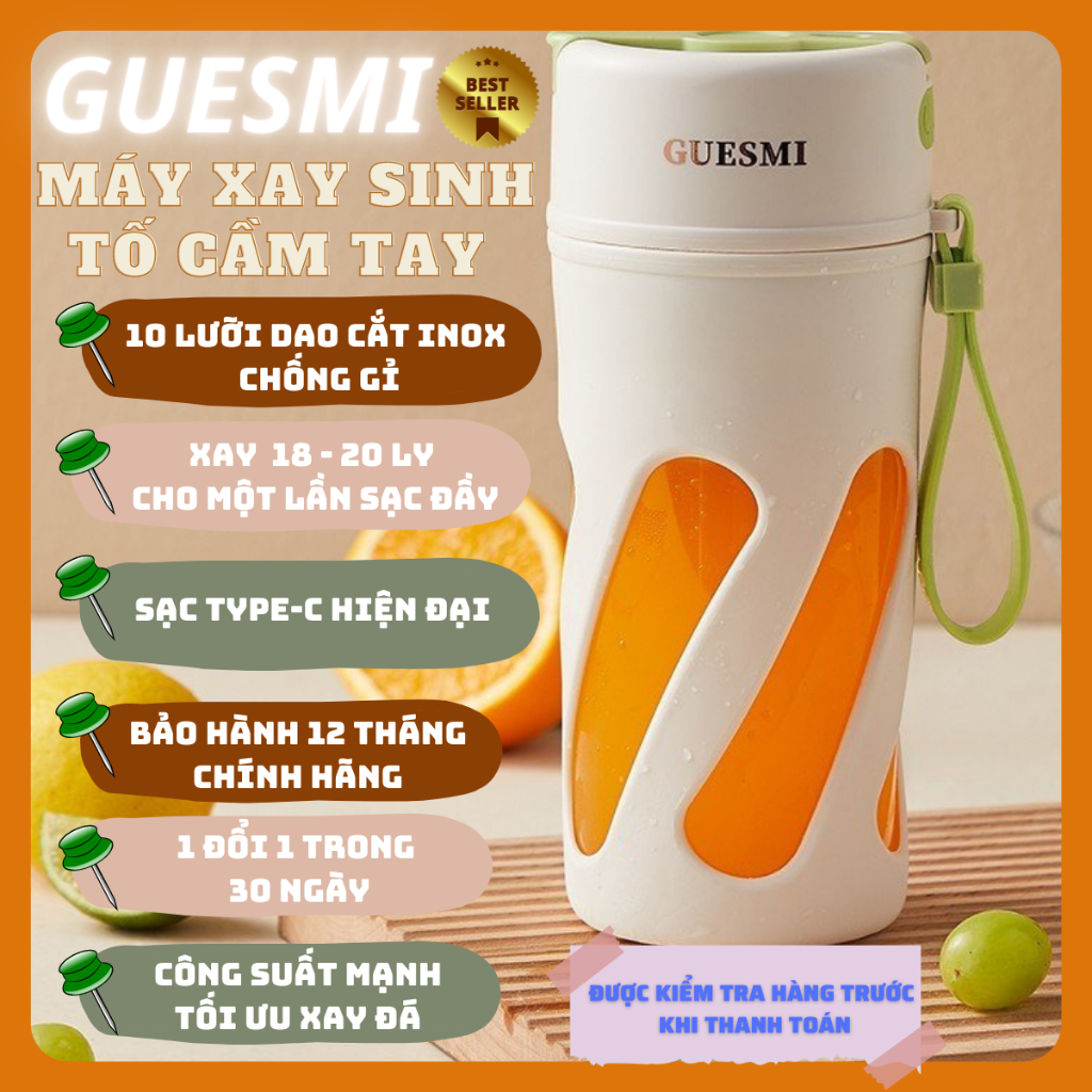 Máy Xay Sinh Tố Cầm Tay Mini GUESMI GM-Z07 Bản Nâng Cấp 2023 Nghiền Đá, may xay sinh to, may xay min