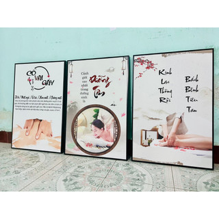 Tranh khung canvas phủ kim sa: bộ 3 tranh dưỡng sinh, đông y, spa,...