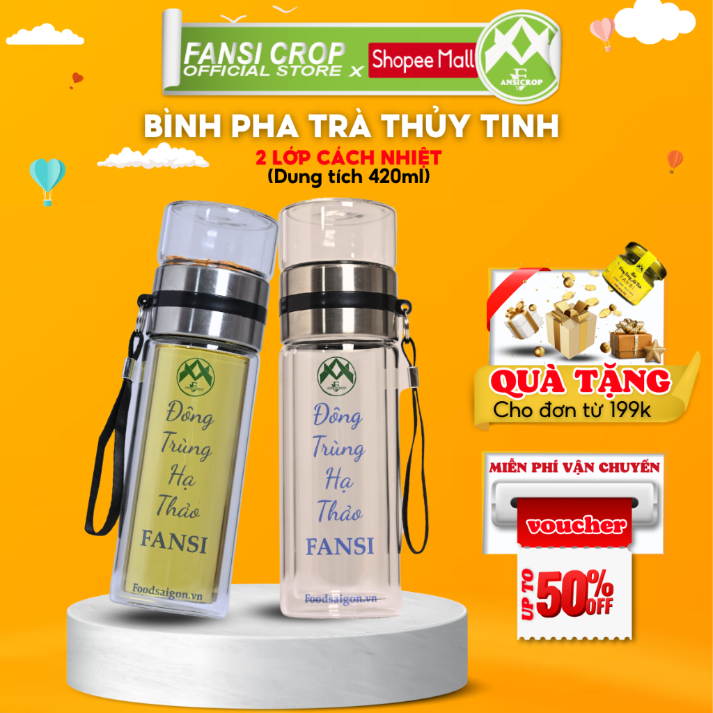 [Mã BMICB15 giảm 10% đơn 0đ] Bình pha trà thủy tinh 2 lớp cách nhiệt, Dung tích 420ml