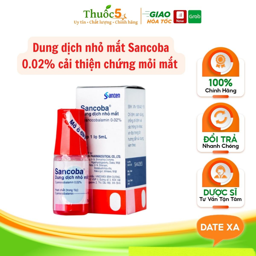 Nhỏ mắt Sancoba Dung dịch nhỏ mắt Nhật Bản Vitamin B12 Nhập khẩu chính hãng tem phụ đề Tiếng Việt hộp 15ml