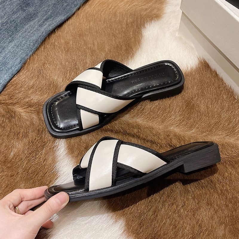 Dép lê quai da chéo đế 2cm cho nữ 2023 phong cách tiểu thư sang chảnh phù hợp đi chơi, đi làm